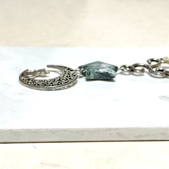 2/$20, Tree Agate Star & Cat on the Moon Necklace, Genuine Gemstone Lariat - Picture 5 of 12